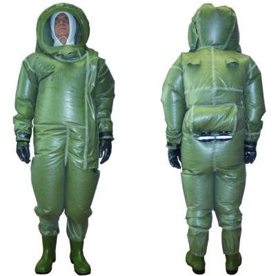 The protective biological and chemical suit with gas-tight adjustment, green